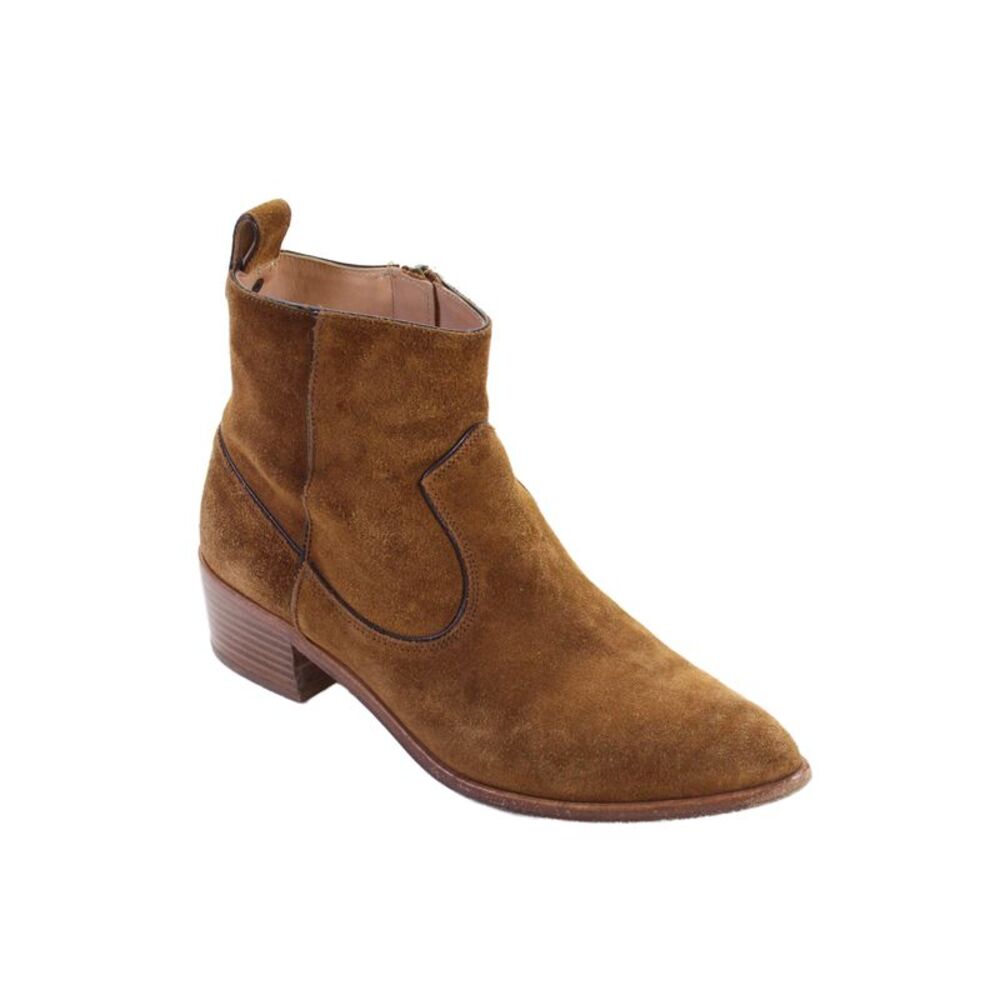 Veronica Beard Womens Suede Pointed Toe Block Heels Ankle Boots Shoes Brown Sz 8